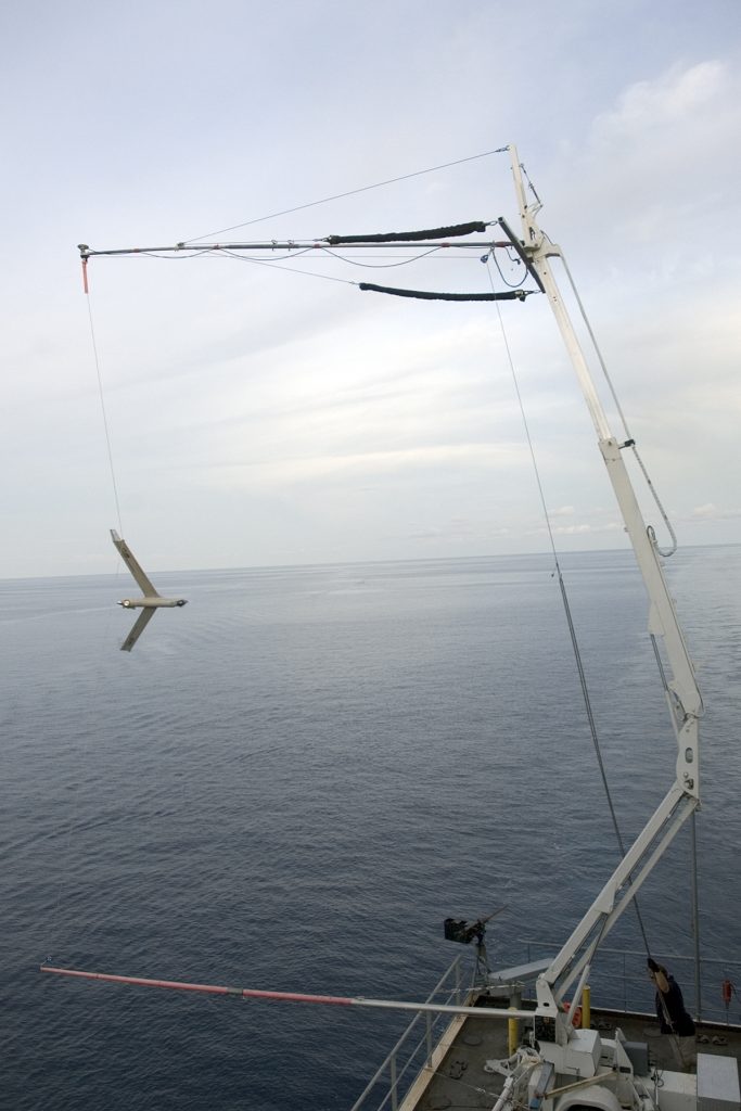 The ScanEagle is recovered using the patented SkyHook recovery system