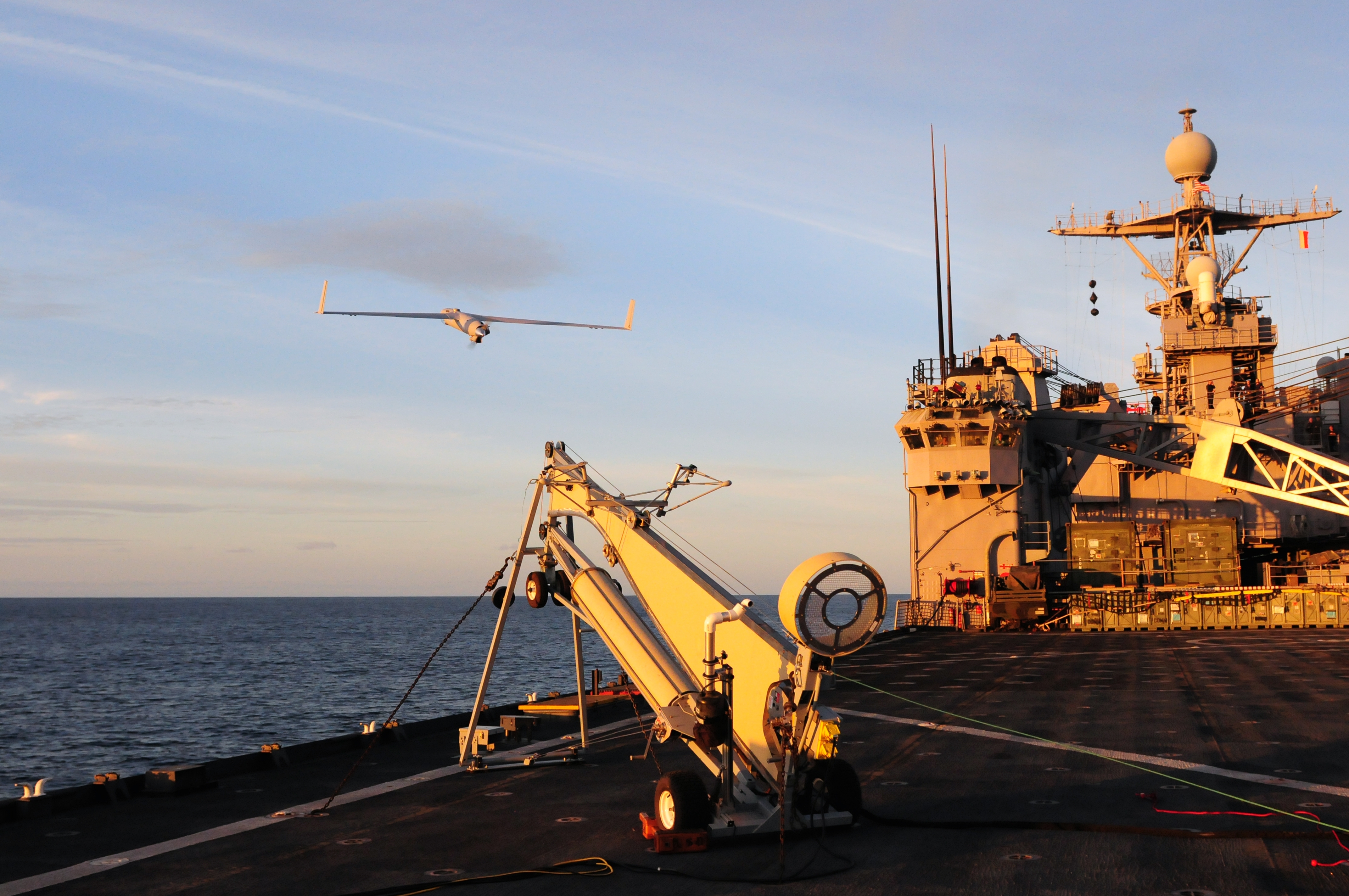 The ScanEagle is launched autonomously via a pneumatic catapult