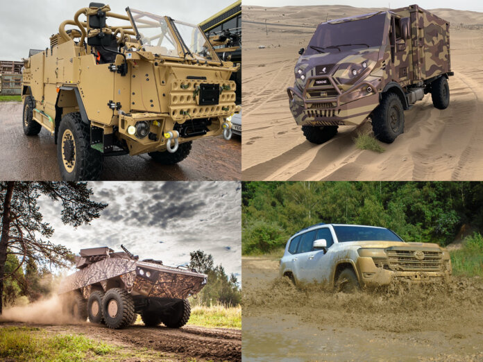 A collage of Alcon Equipped Defence and Security Vehicles.