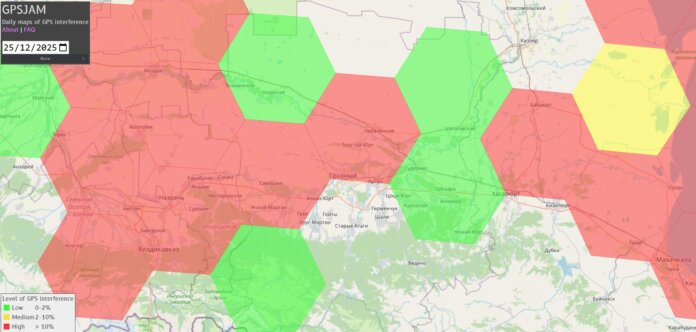 GNSS Jamming around Grozny 25th December 2025